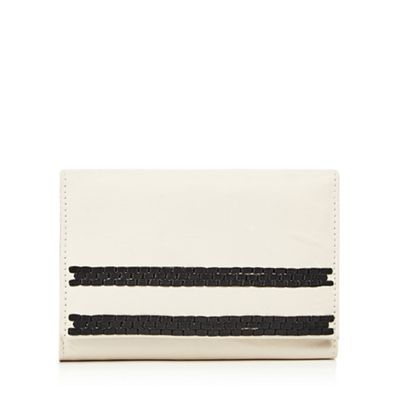 Cream braided striped leather purse